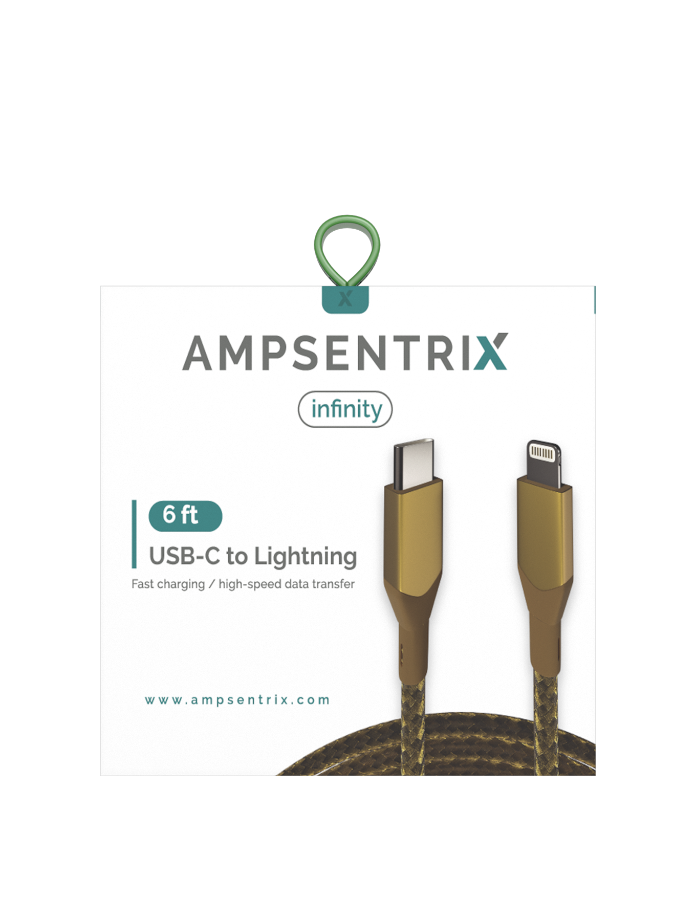 AmpSentrix Infinity USB-C to Lightning Cable (Non-MFI) (2m, 6ft) (Gold)