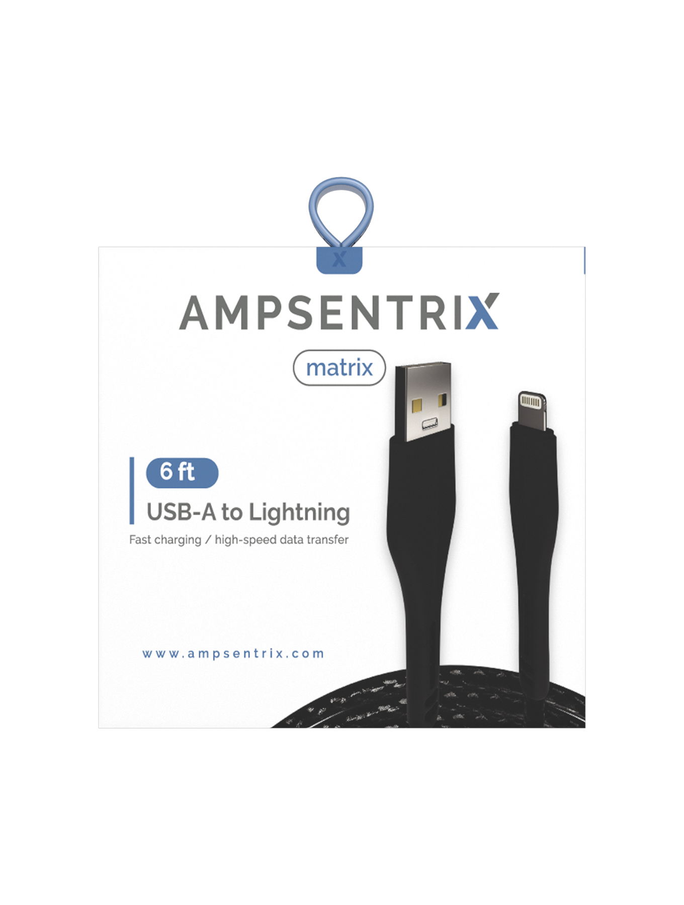 AmpSentrix Matrix USB-A to Lightning Cable (Non-MFI) (2m, 6ft) (Black)