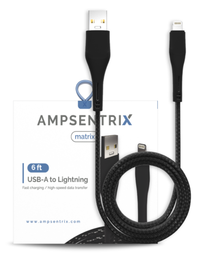 AmpSentrix Matrix USB-A to Lightning Cable (Non-MFI) (2m, 6ft) (Black)