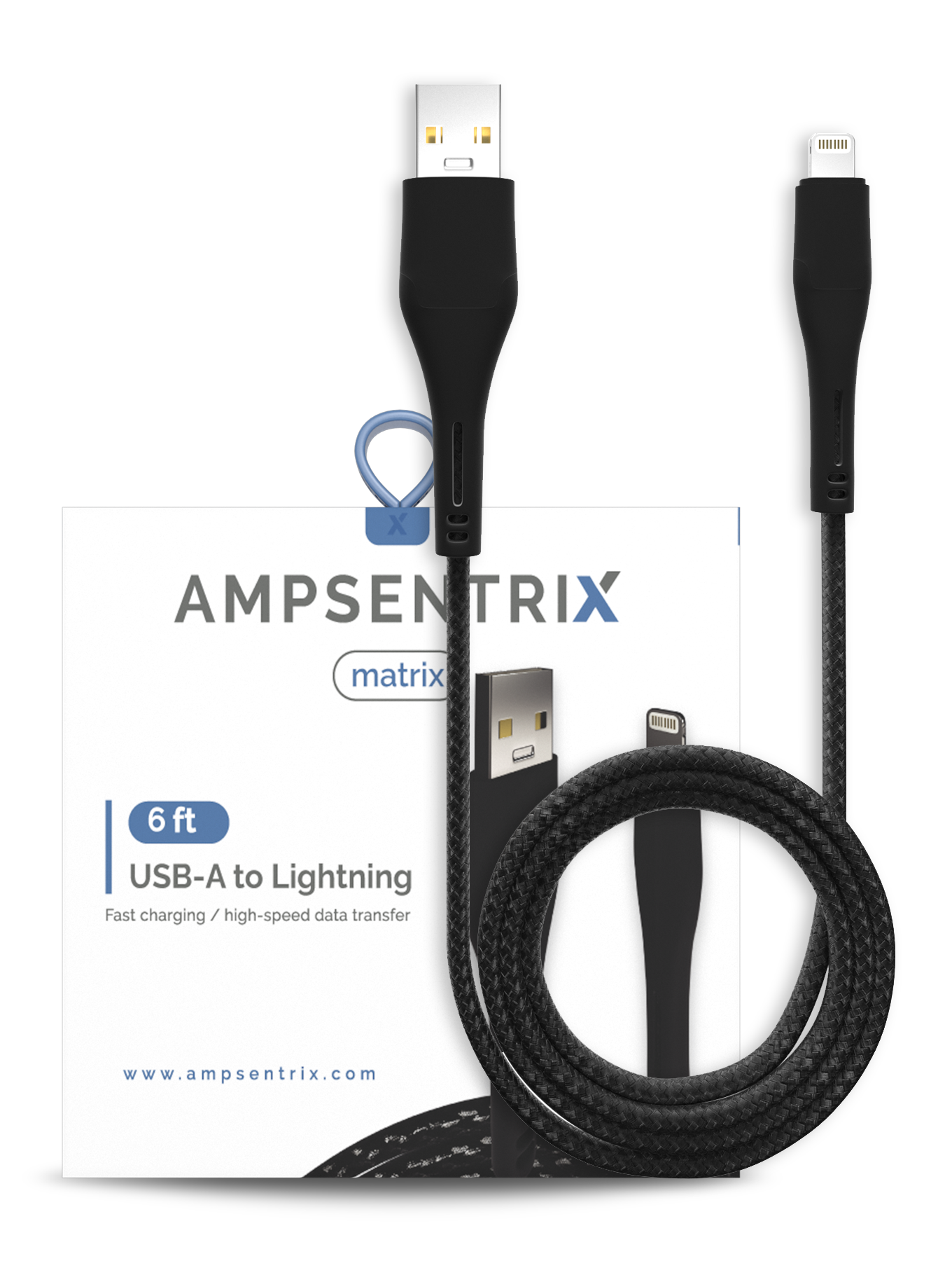 AmpSentrix Matrix USB-A to Lightning Cable (Non-MFI) (2m, 6ft) (Black)