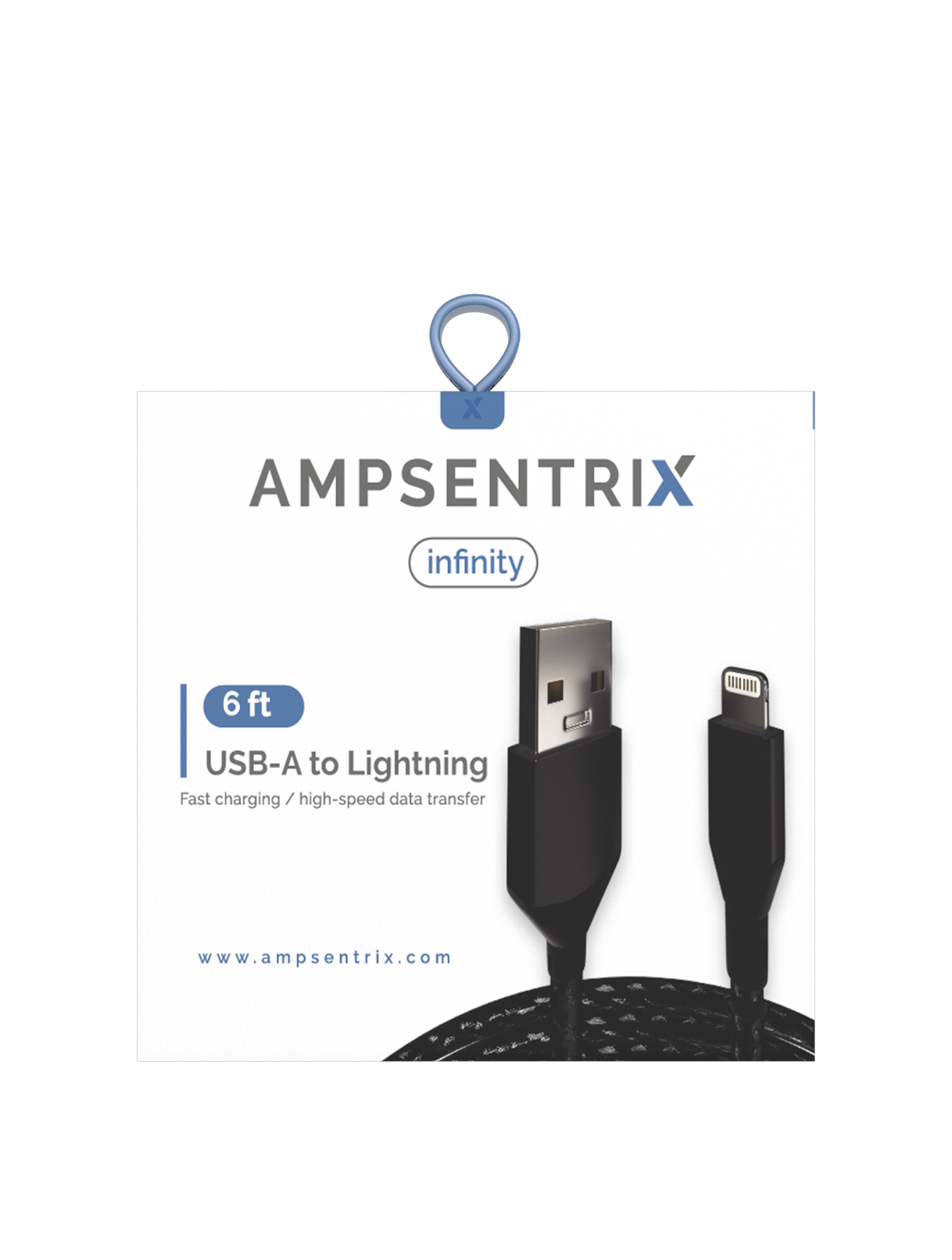 AmpSentrix Infinity USB-A to Lightning Cable (Non-MFI) (2m, 6ft) (Black)