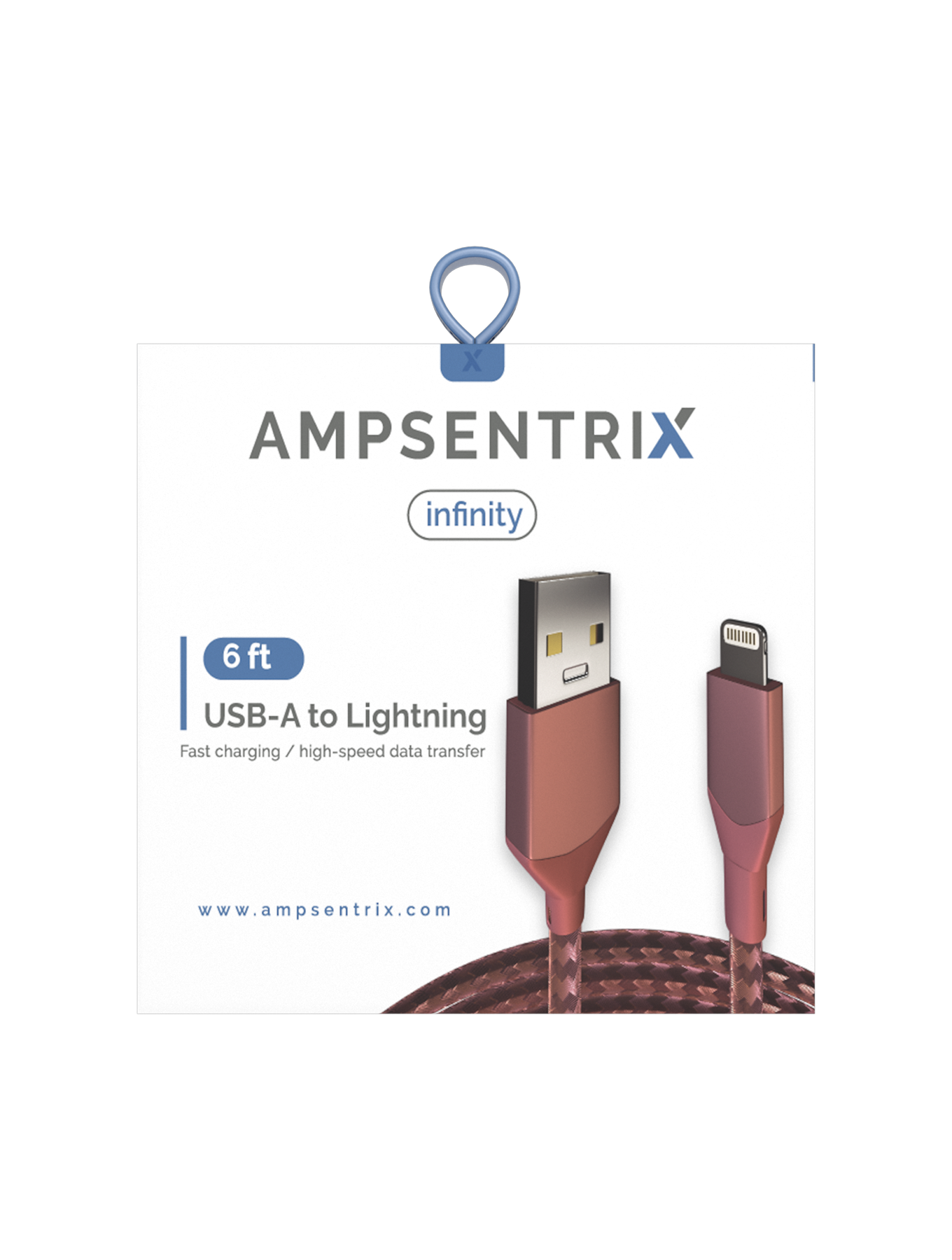 AmpSentrix Infinity USB-A to Lightning Cable (Non-MFI) (2m, 6ft) (Pink)