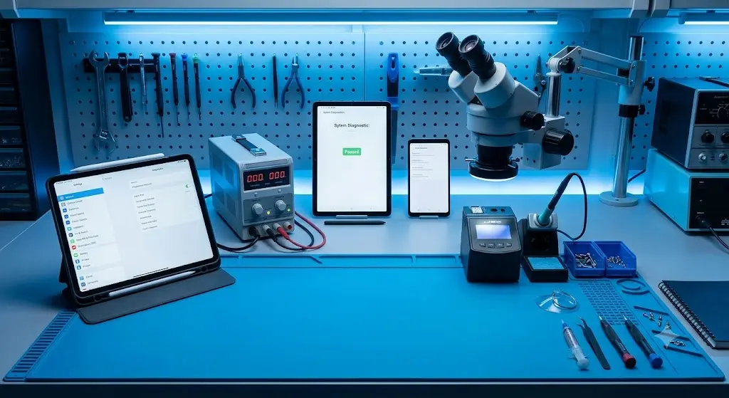 iPad and tablet repair at ThrifTech in Welland and Fonthill with devices, microscope, diagnostic tools and repair equipment