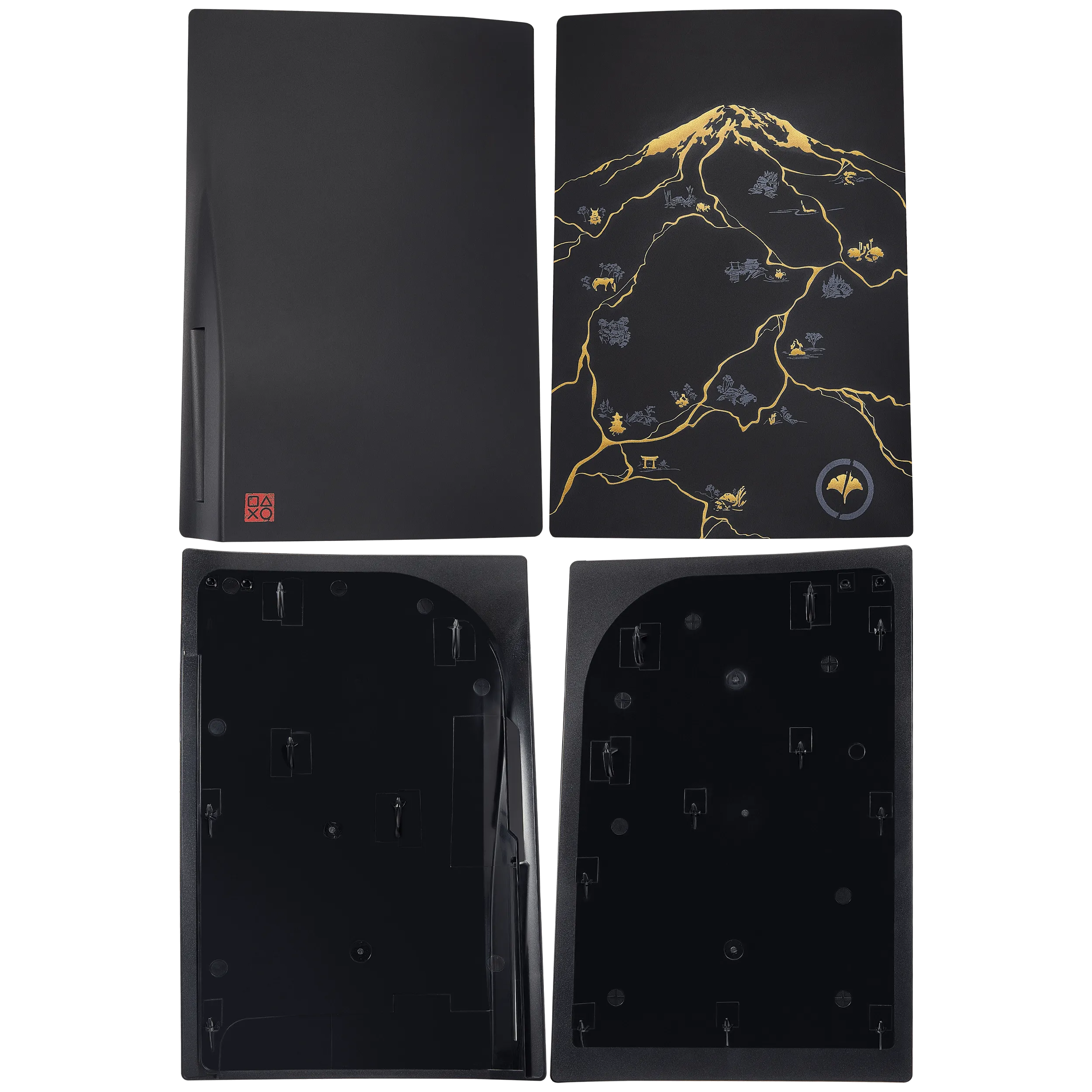 Underside of PS5 faceplate cover showing mounting clips and screw posts
