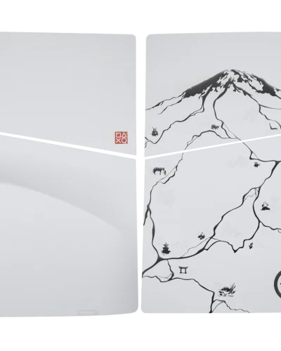 Ghost of Yotei faceplate cover front panels for PS5 Slim Disc Edition, white with black mountain ink-art design
