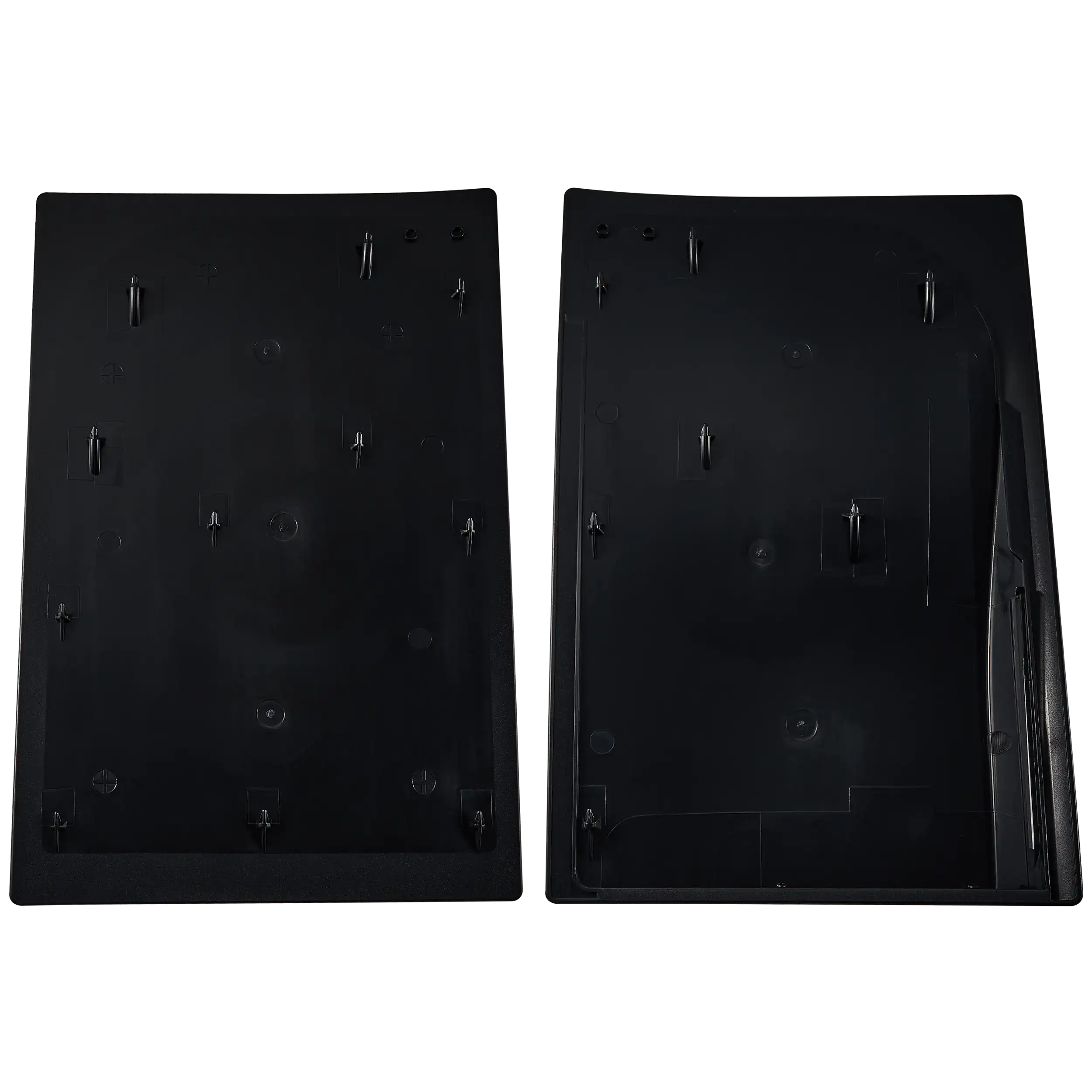Underside of PS5 faceplate cover showing mounting clips and screw posts