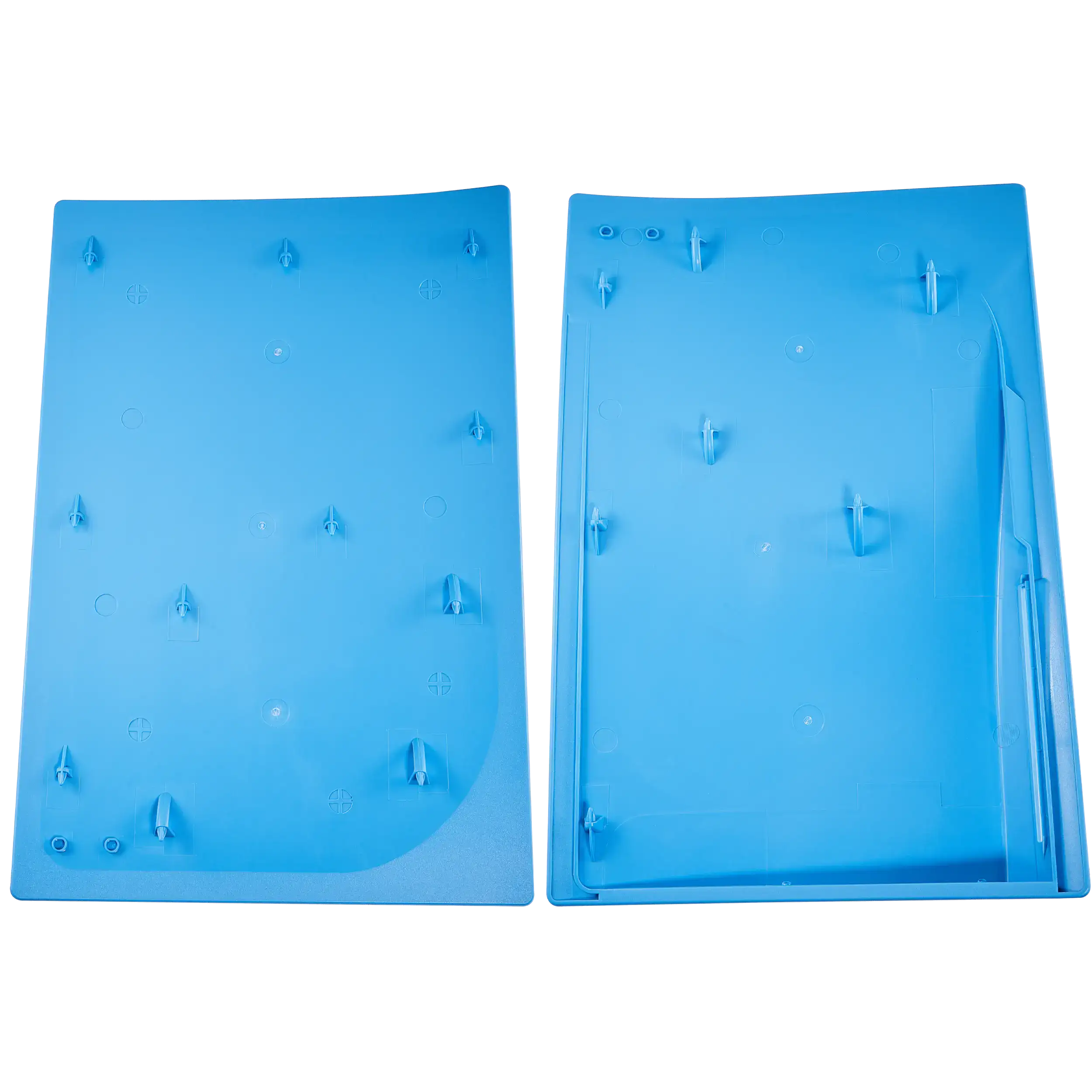 Underside of PS5 faceplate cover showing mounting clips and screw posts