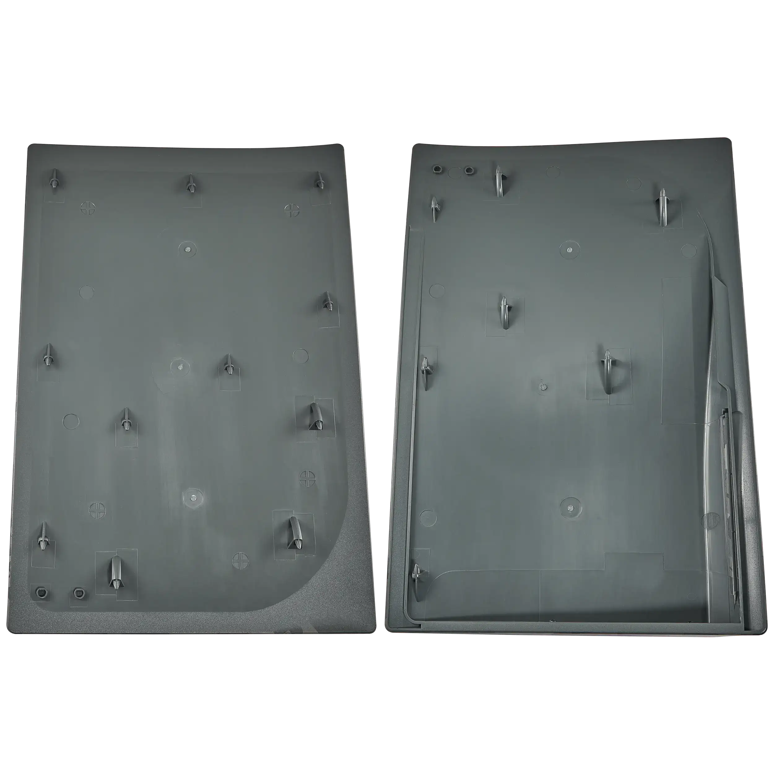 Underside of PS5 faceplate cover showing mounting clips and screw posts