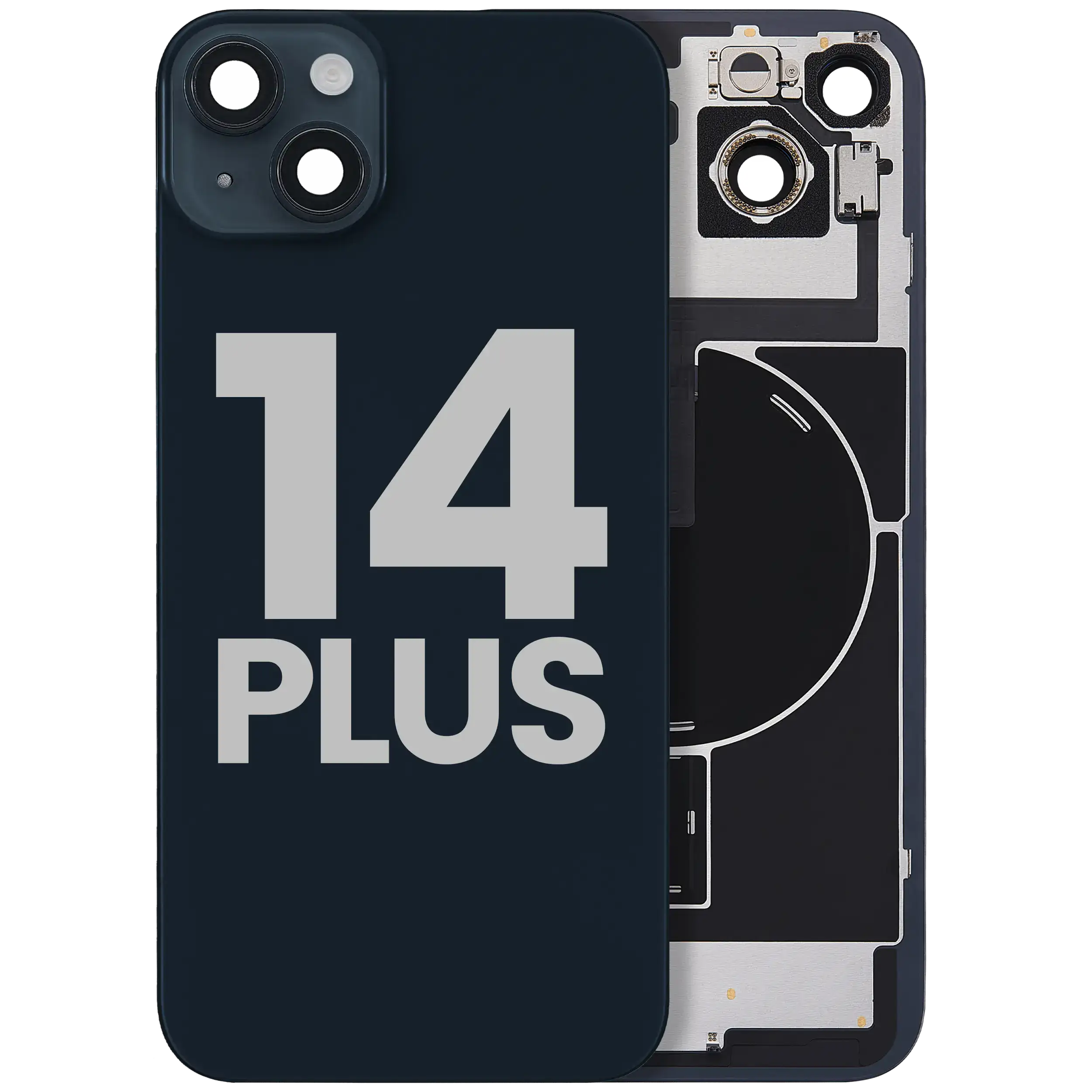 Back Glass w/ MagSafe Magnet & NFC & Flashlight Flex For iPhone 14 Plus (Used OEM Pull: Grade B) (Midnight)