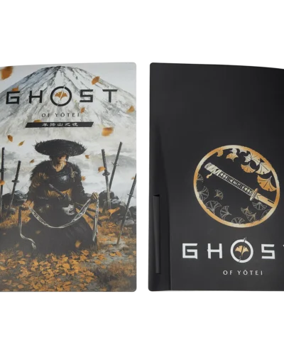 Ghost of Yotei faceplate cover for original PS5, character artwork panel and black gold emblem panel