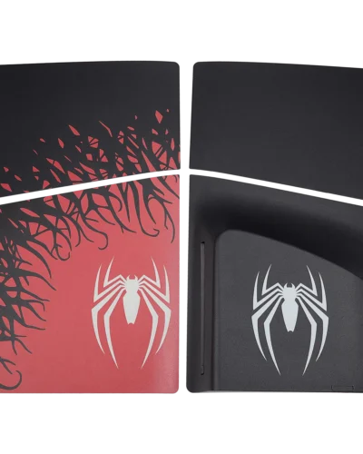Black and red spider print faceplate cover for PS5 Pro Disc Edition