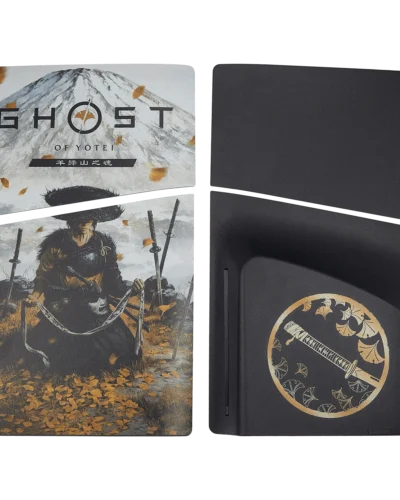 Ghost of Yotei faceplate cover for PS5 Slim Disc Edition, character artwork panel and black gold emblem panel
