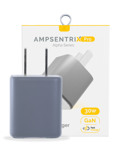 AmpSentrix Pro 30W 2-in-1 USB-C / USB-A GaN Wall Adapter (Natural Titanium)