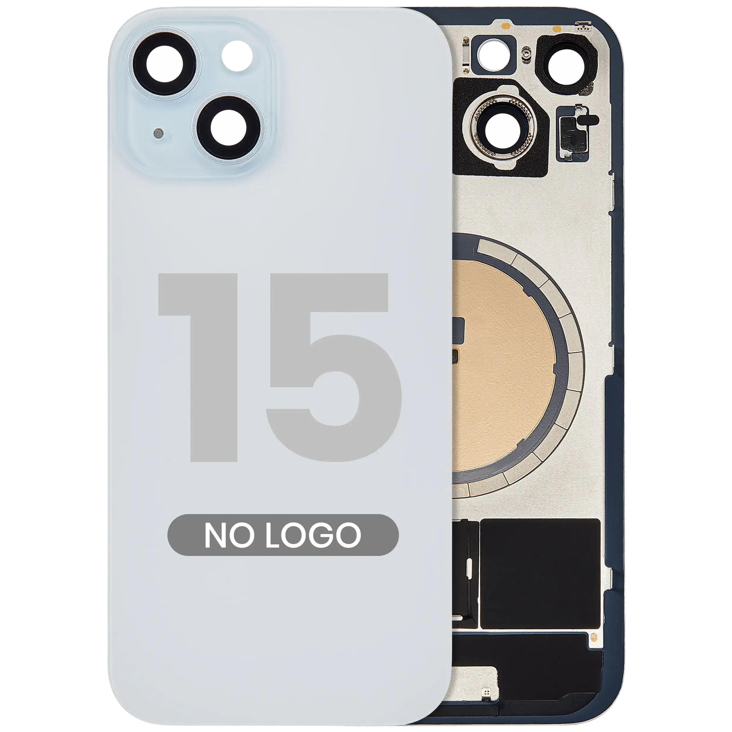Back Glass w/ MagSafe Magnet For iPhone 15 (No Logo) (Aftermarket) (Blue)