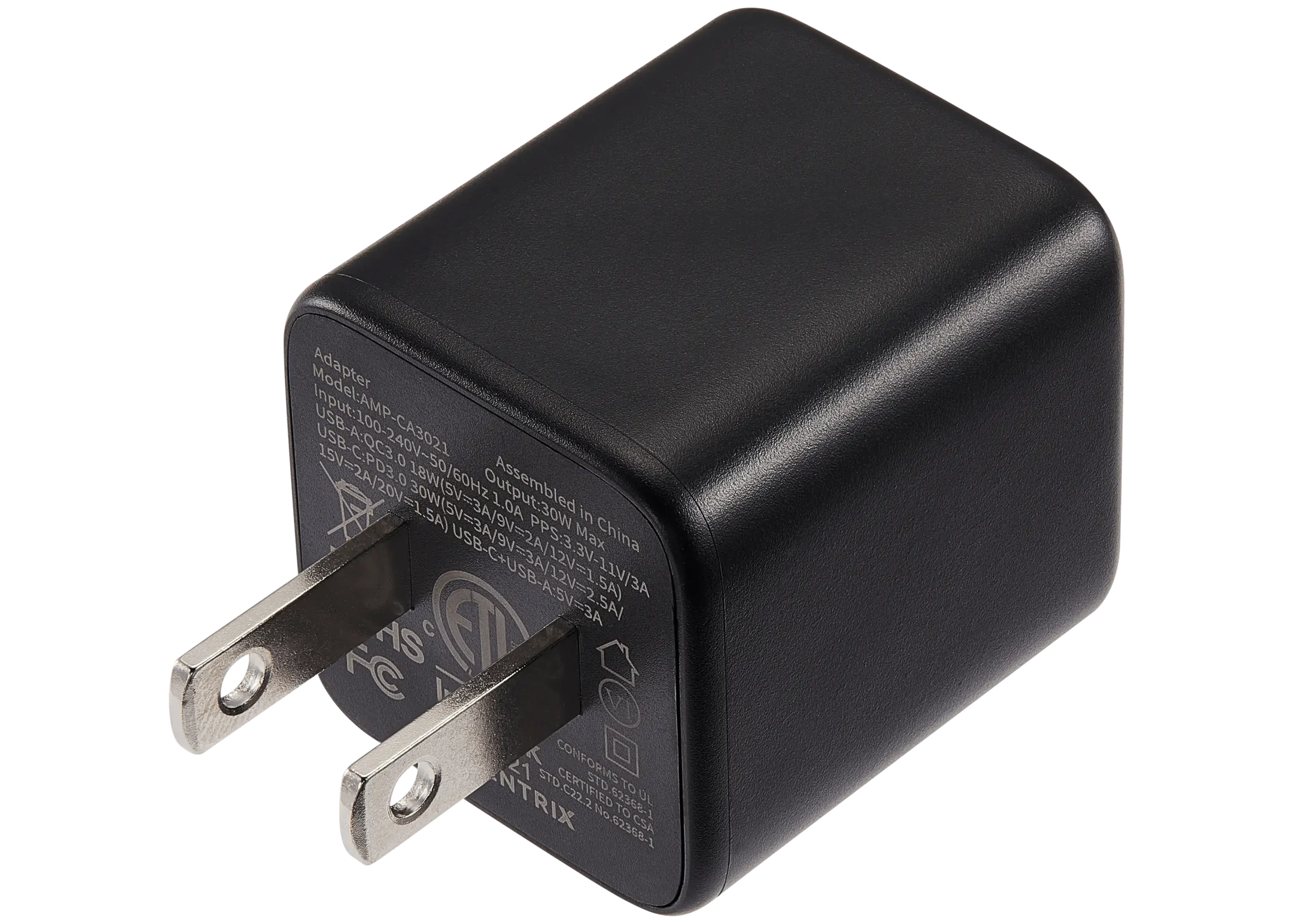 AmpSentrix Pro 30W 2-in-1 USB-C / USB-A GaN Wall Adapter (Black Titanium)