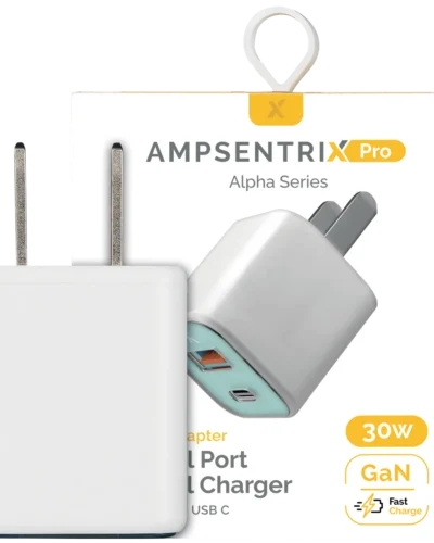 AmpSentrix Pro 30W 2-in-1 USB-C / USB-A GaN Wall Adapter (Teal)