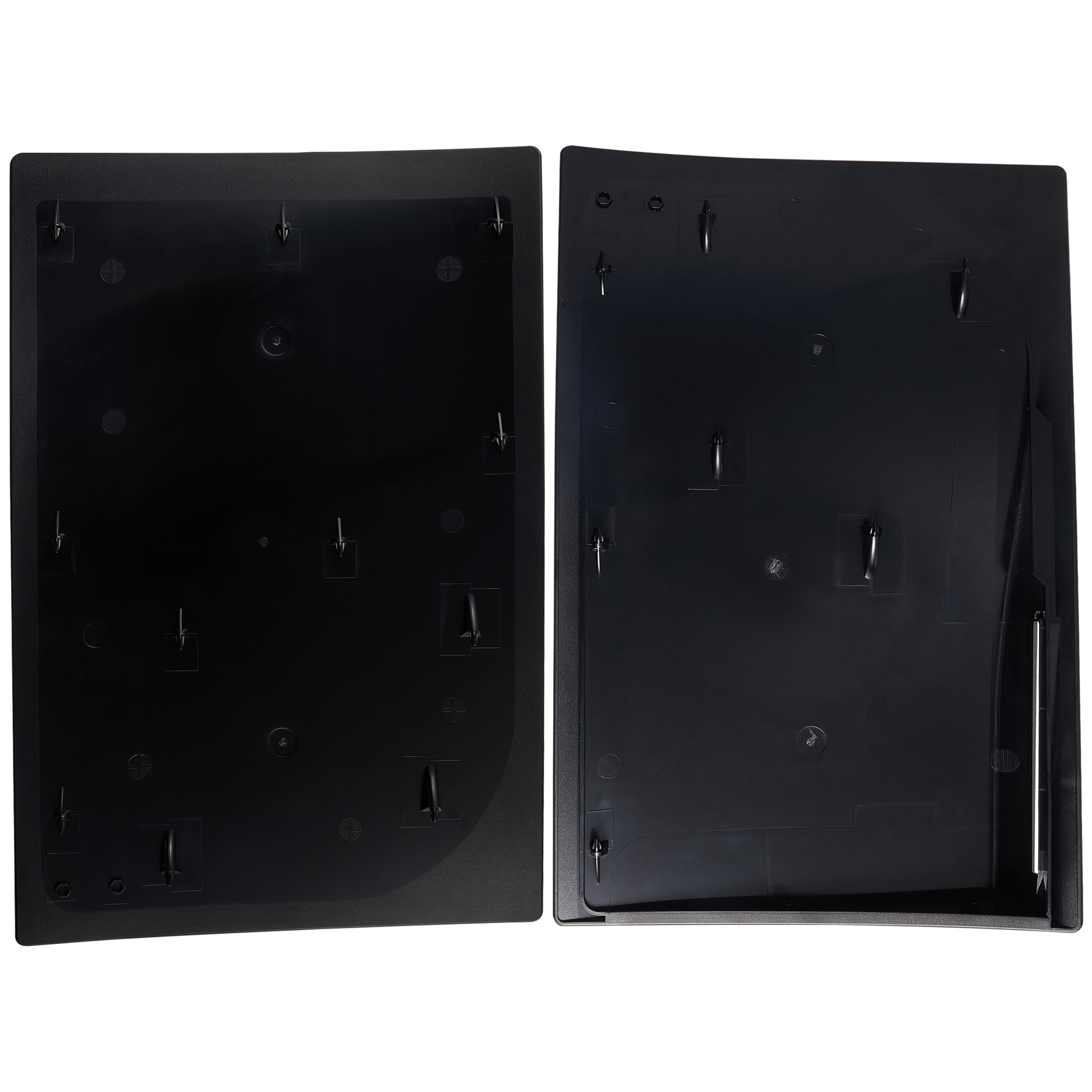 Underside of PS5 faceplate cover showing mounting clips and screw posts
