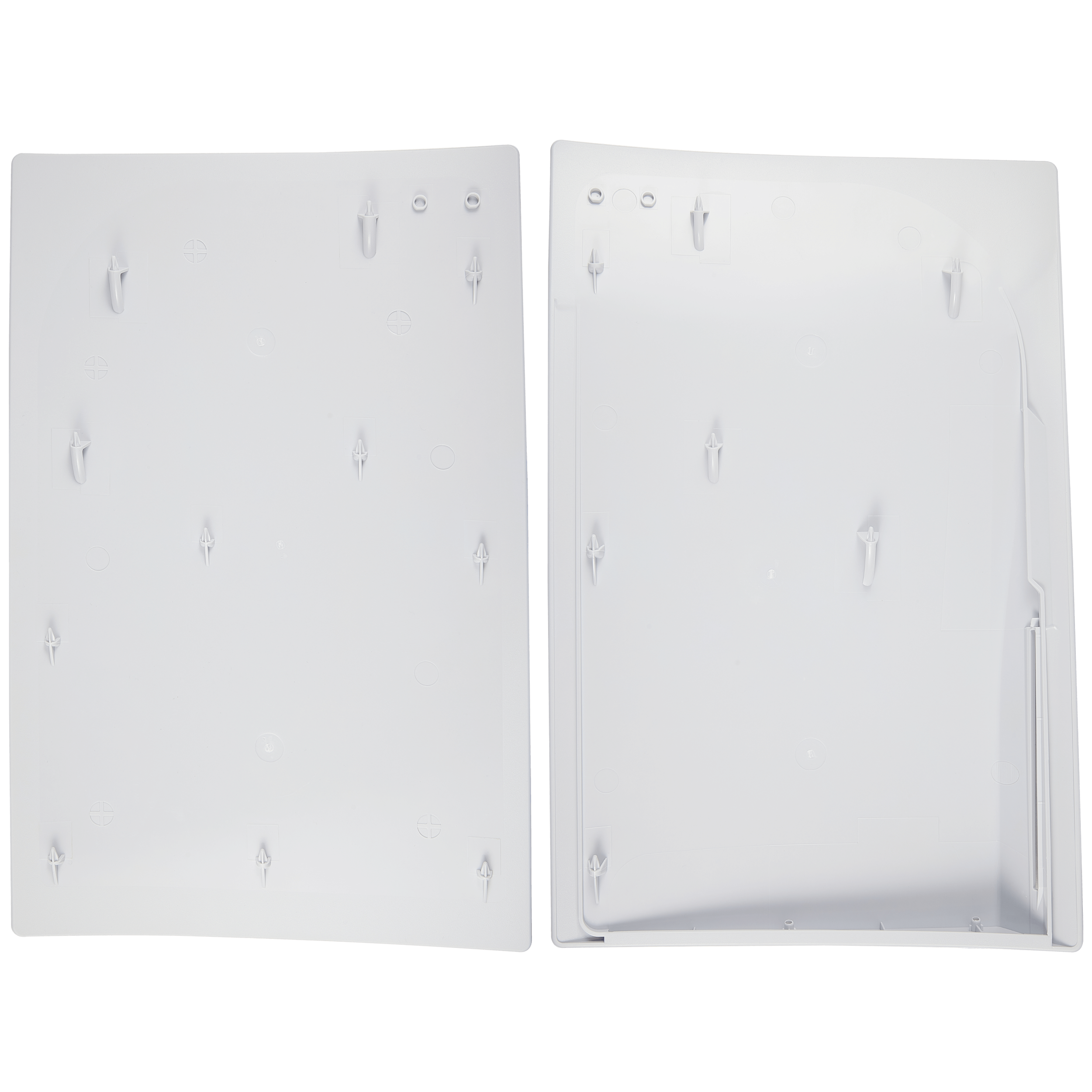 Underside of PS5 faceplate cover showing mounting clips and screw posts