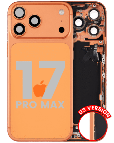 Back Housing W/ Charging Port Flex & Small Parts Compatible For iPhone 17 Pro Max (US Version) (Used OEM Pull: Grade A) (Cosmic Orange)