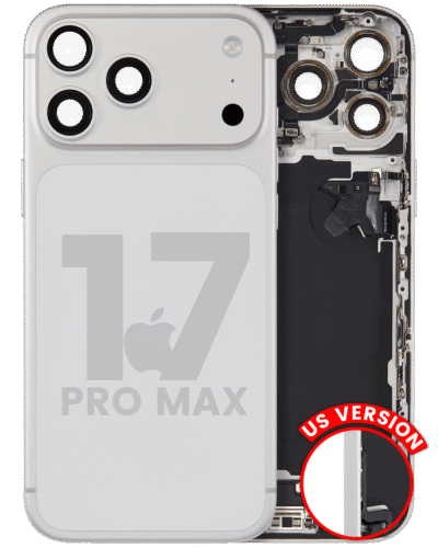 Back Housing W/ Charging Port Flex & Small Parts Compatible For iPhone 17 Pro Max (US Version) (Used OEM Pull: Grade A) (Silver)
