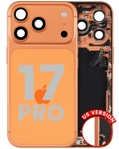 Back Housing W/ Charging Port Flex & Small Parts Compatible For iPhone 17 Pro (US Version) (Used OEM Pull: Grade A) (Cosmic Orange)