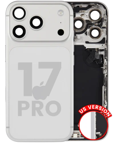 Back Housing W/ Charging Port Flex & Small Parts Compatible For iPhone 17 Pro (US Version) (Used OEM Pull: Grade A) (Silver)