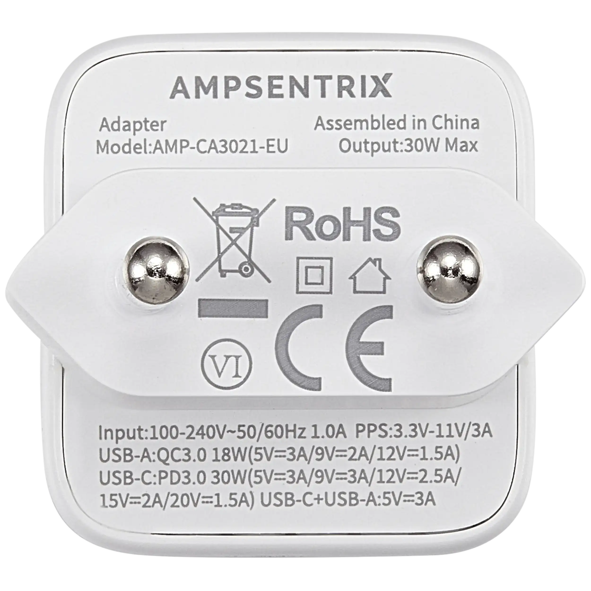 AmpSentrix Pro 30W 2-in-1 USB-C / USB-A GaN Wall Adapter (220V / EU Plug) (Pink) - Image 5