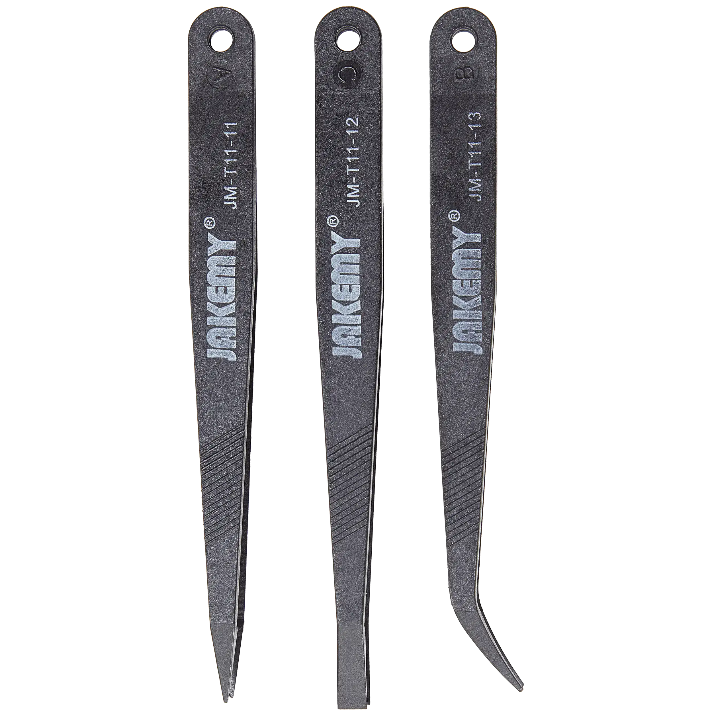Anti-Static Heat Resistant Flat Pointed Curved Tweezers 3 Piece Set (JM-T11) (Jakemy)