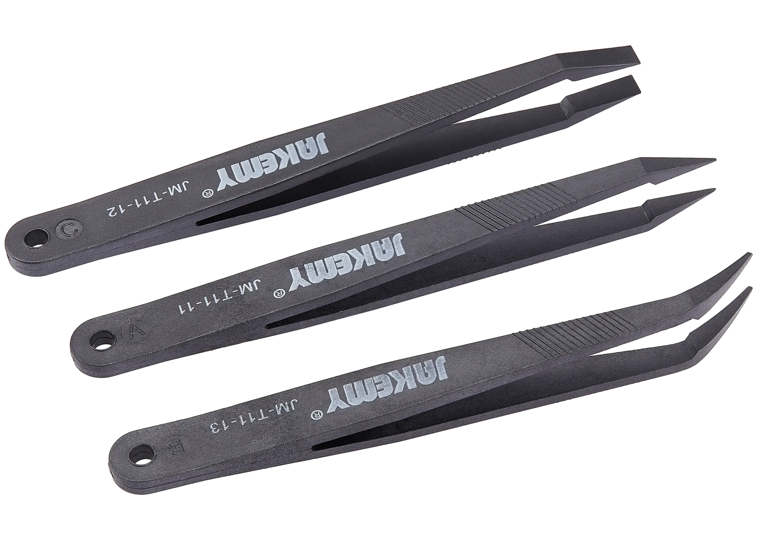 Anti-Static Heat Resistant Flat Pointed Curved Tweezers 3 Piece Set (JM-T11) (Jakemy) - Image 4