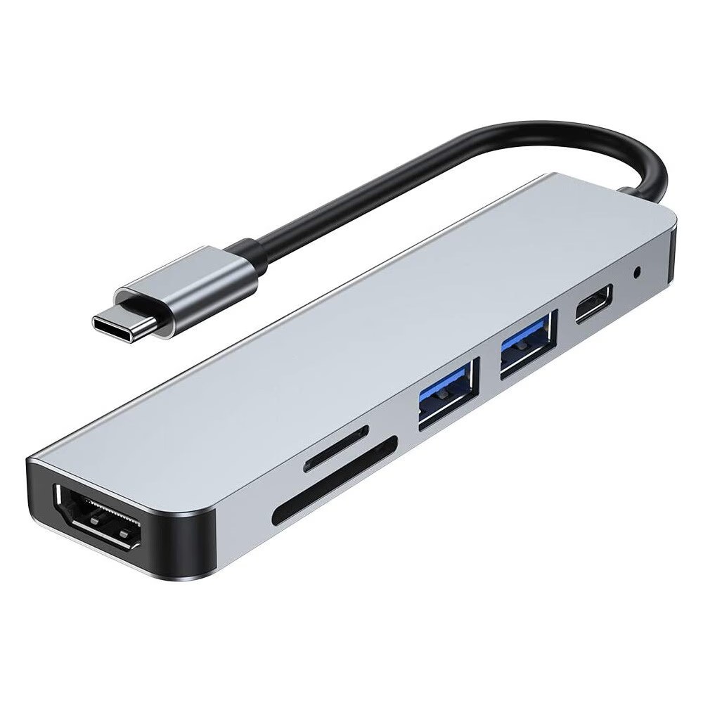 6 in 1 Multi-Function Hub (Type-C to HDMI, C, USB-A, SD-Card) for Laptop/Phone