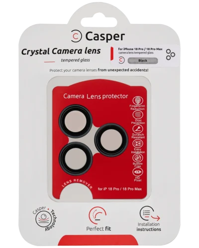Casper Camera Lens Protector Compatible For iPhone 18 Pro / 18 Pro Max (Black) (Clear)