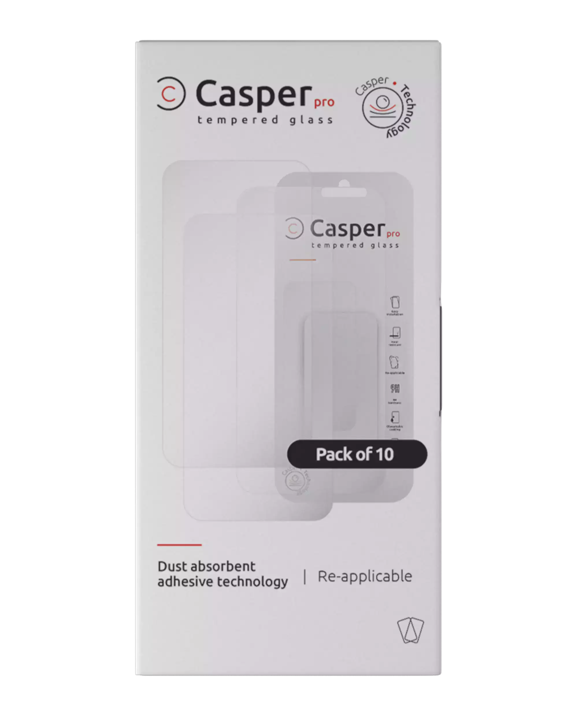 Casper Pro Tempered Glass For iPhone 16 Pro / 17 / 17 Pro / 18 Pro (10 Pack) (Clear) - Image 2