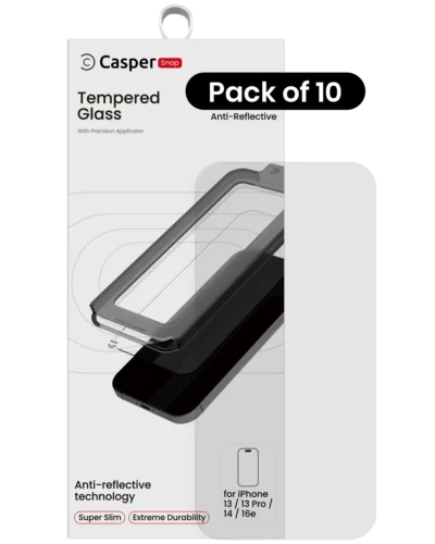 Casper Snap Tempered Glass Compatible For iPhone 13 / 13 Pro / 14 / 16e (10 Pack) (AR Clear)