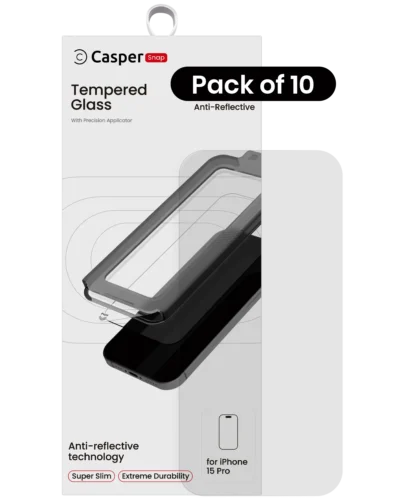 Casper Snap Tempered Glass For iPhone 15 Pro (10 Pack) (AR Clear)