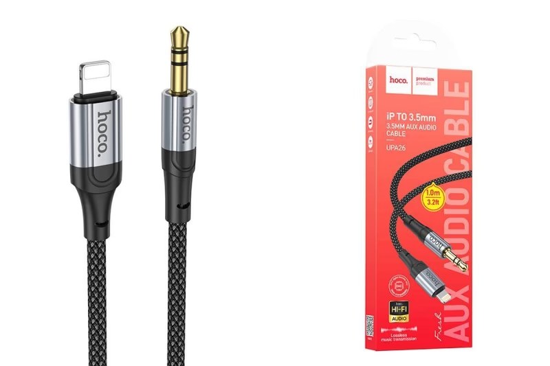 HOCO UPA26-L - Lightning to Male-Aux - 3FT - Black