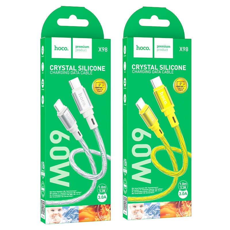 HOCO X98 - C to C - 60W Rapid Charging Cable - Silver