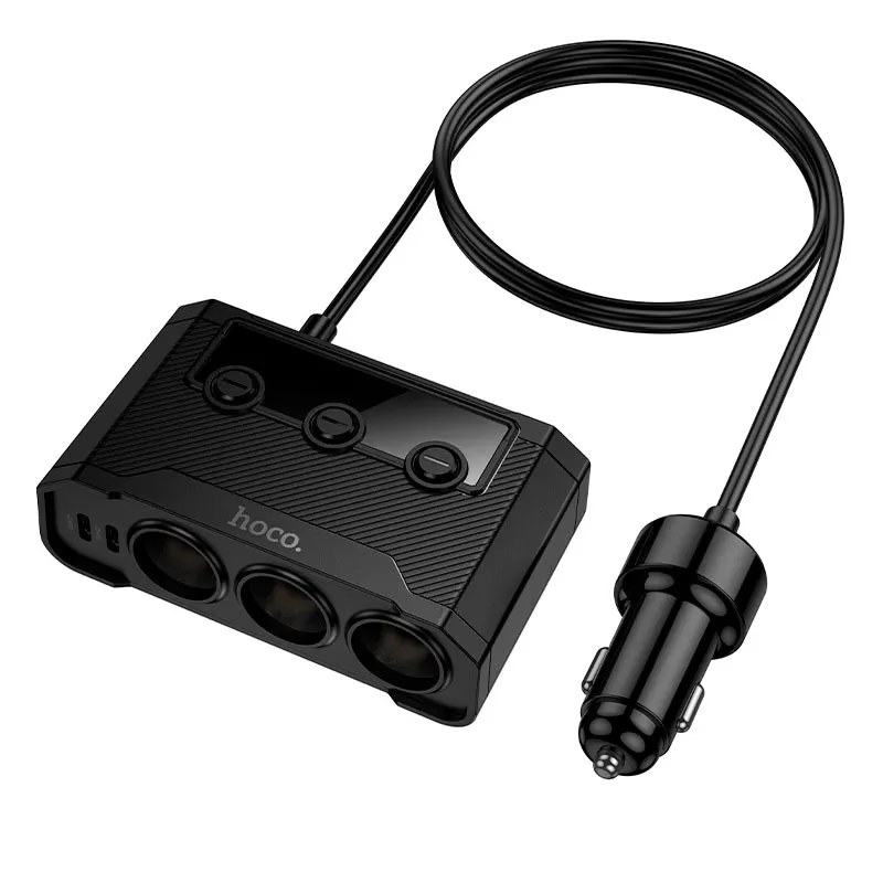 HOCO Z64 - 12V Car Port Hub (2 Type-C + 2 Type-A + 3 Cig. Port) - Black