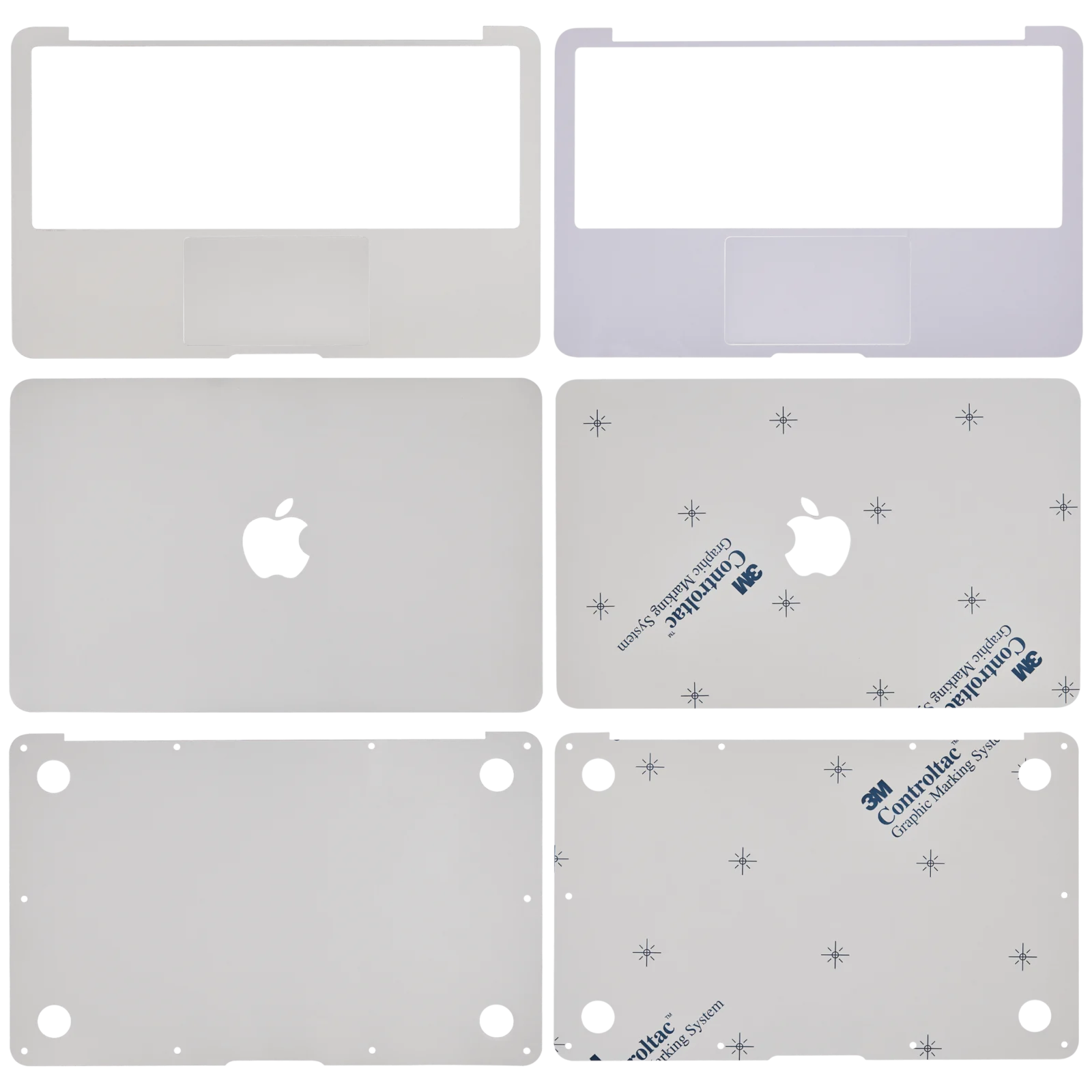 4-in-1 (Top, Bottom, Keyboard, Trackpad) Skin For MacBook Air 11" A1370 (2010-2011) / A1465 (2012-2015) (Silver) - Image 2