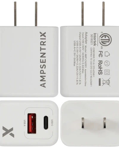 AmpSentrix 20W Dual-Port (USB-C + USB-A)