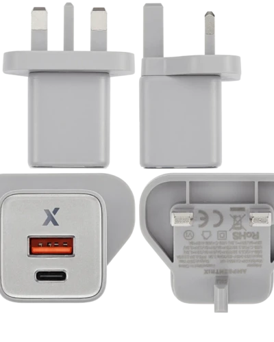 AmpSentrix 30W 2-in-1 USB-C / USB-A Wall Adapter (220V / UK Plug) (Natural Titanium)