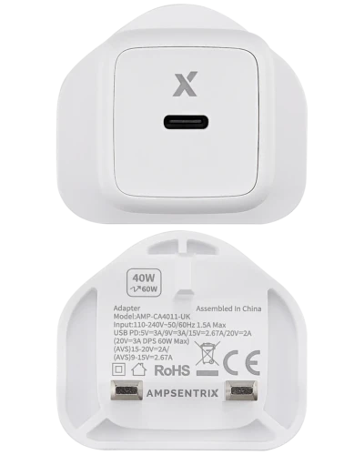 AmpSentrix 40W USB-C Wall Adapter (220V / UK Plug)