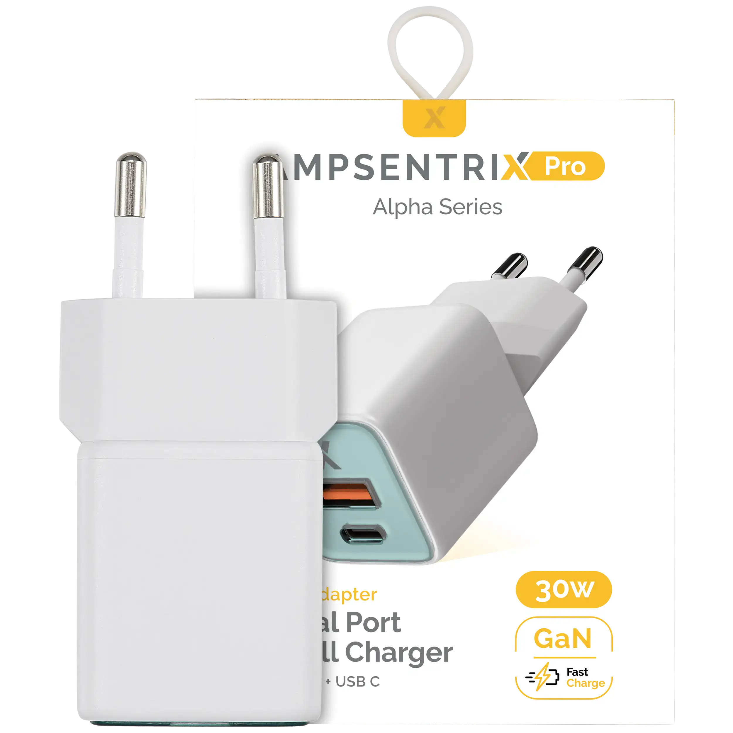 AmpSentrix Pro 30W 2-in-1 USB-C / USB-A GaN Wall Adapter (220V / EU Plug) (Teal) - Image 2