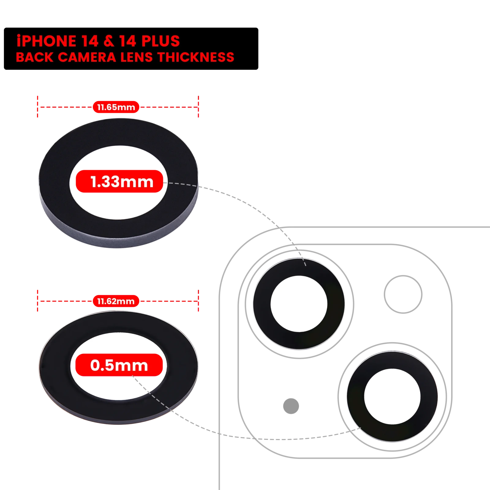 Back Camera Lens (Glass Only) With Adhesive For iPhone 14 / 14 Plus (2 Piece Set) (Aftermarket Plus)