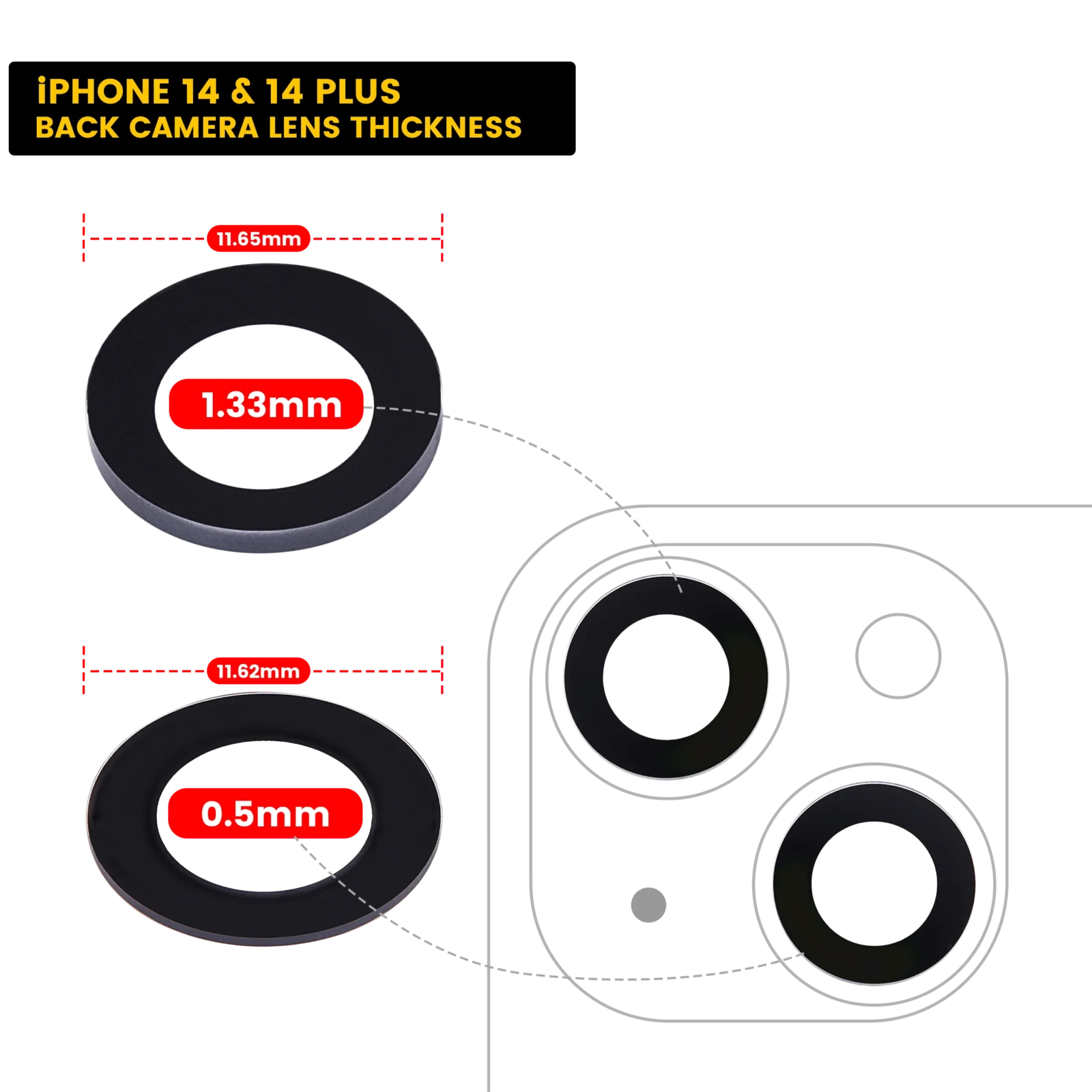 Back Camera Lens (Glass Only) With Adhesive For iPhone 14 / 14 Plus (2 Piece Set) (Real Sapphire) (Premium)