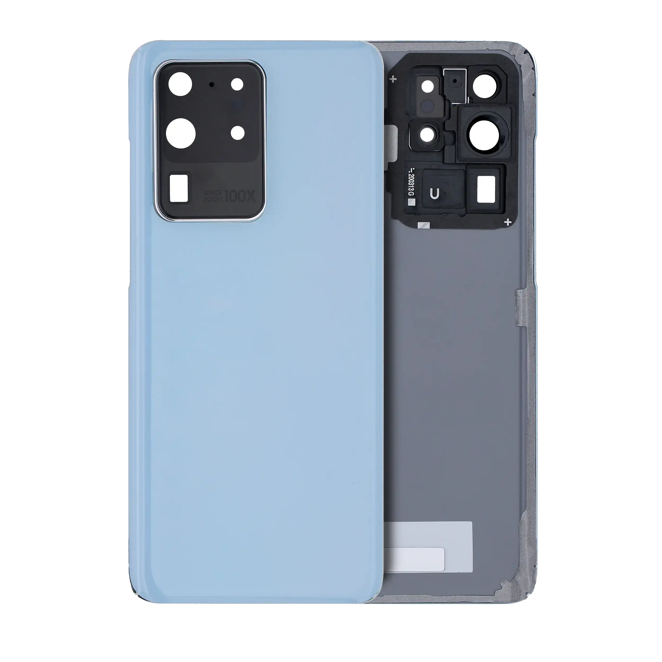 Back Cover Glass With Camera Lens For Samsung Galaxy S20 Ultra 5G (No Logo) (Aftermarket Plus) (Cloud Blue)