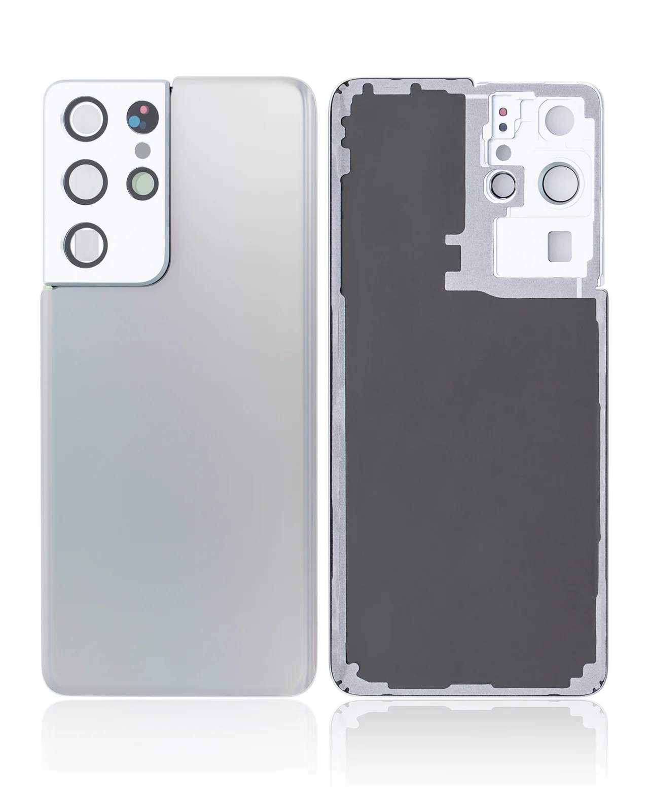 Back Cover Glass With Camera Lens For Samsung Galaxy S21 Ultra (No Logo) (Aftermarket Plus) (Phantom Silver)