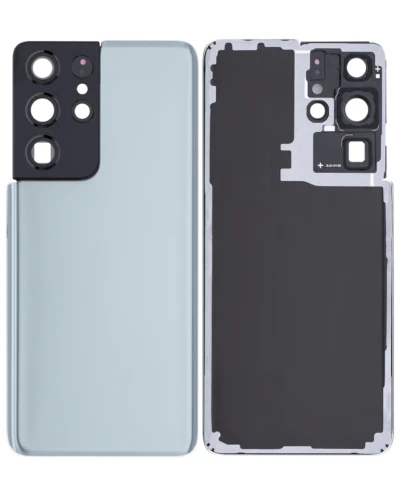 Back Cover Glass With Camera Lens For Samsung Galaxy S21 Ultra (No Logo) (Aftermarket Plus) (Phantom Titanium)