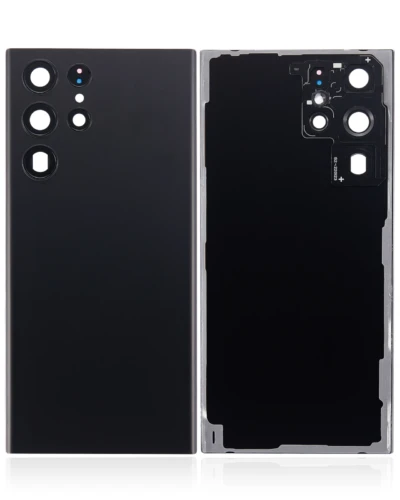 Back Cover Glass With Camera Lens For Samsung Galaxy S22 Ultra 5G (No Logo) (Aftermarket Plus) (Phantom Black)