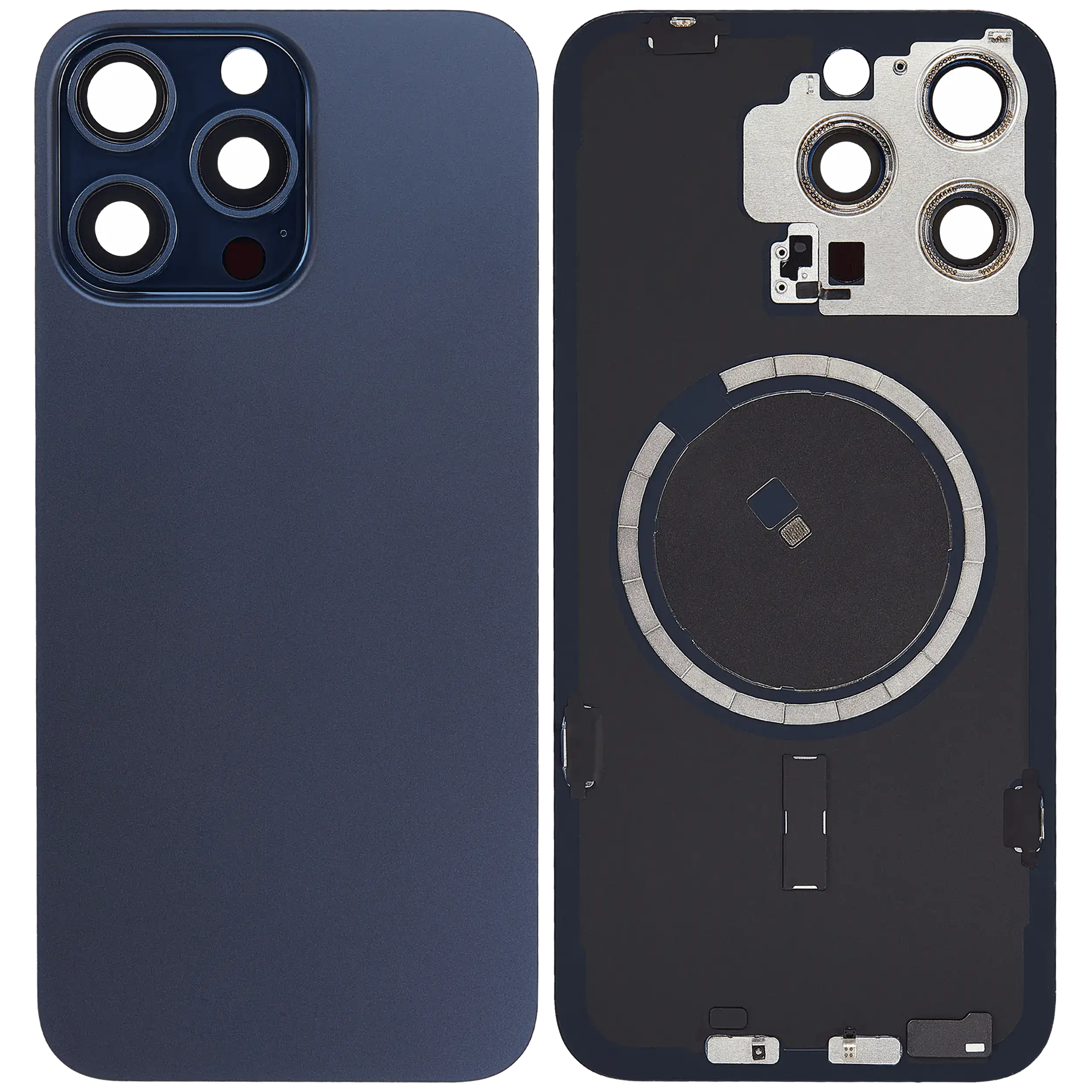 Back Glass w/ MagSafe Magnet For iPhone 15 Pro Max (No Logo) (Aftermarket) (Blue Titanium)