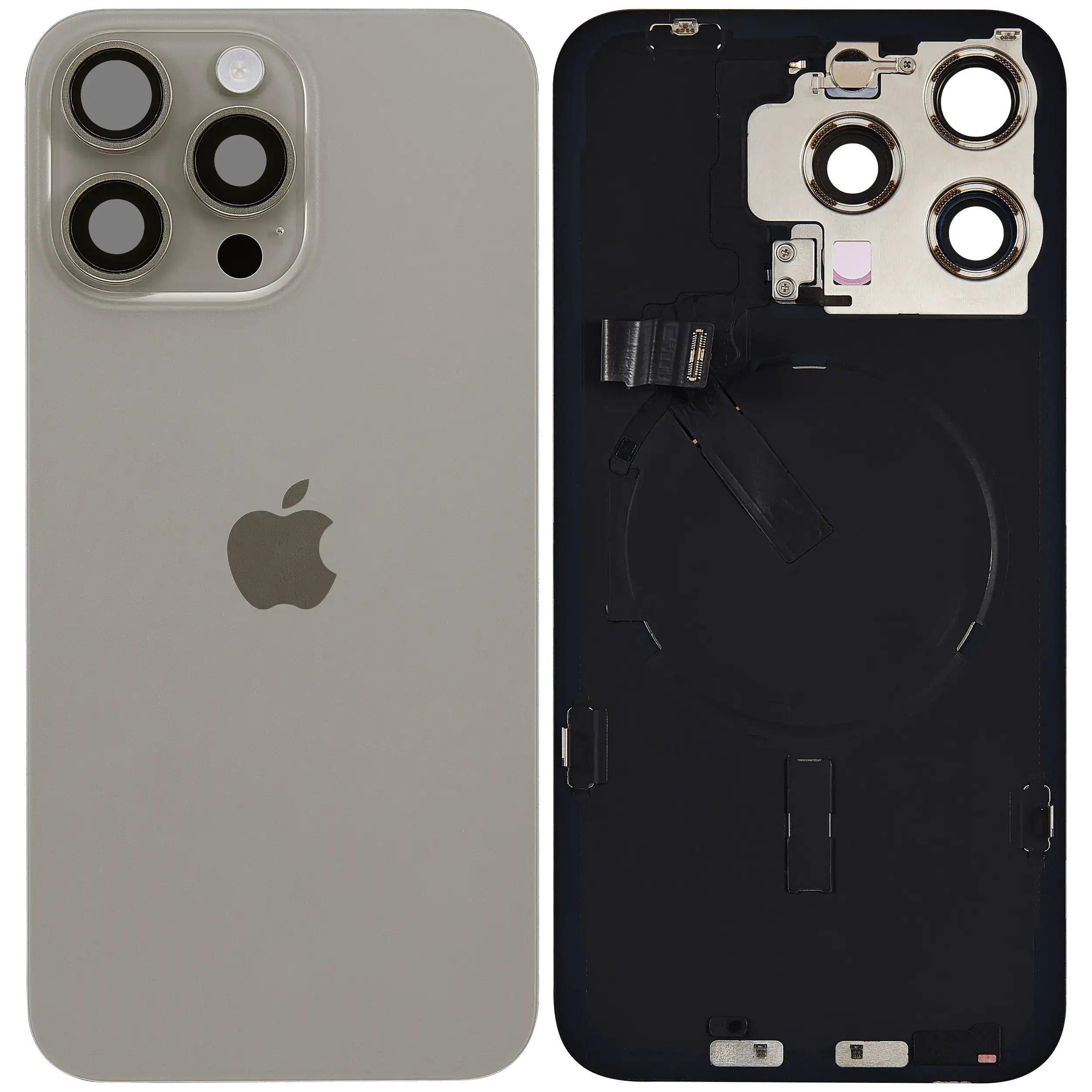 Back Glass w/ MagSafe Magnet & NFC & Flashlight Flex For IPhone 15 Pro Max (Service Pack) (Natural Titanium)